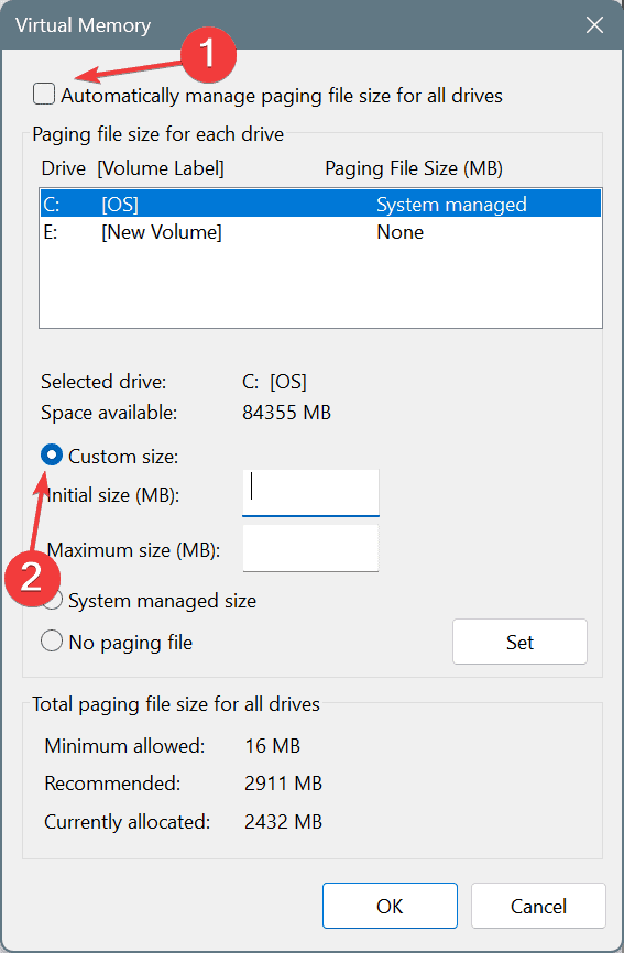 custom virtual memory