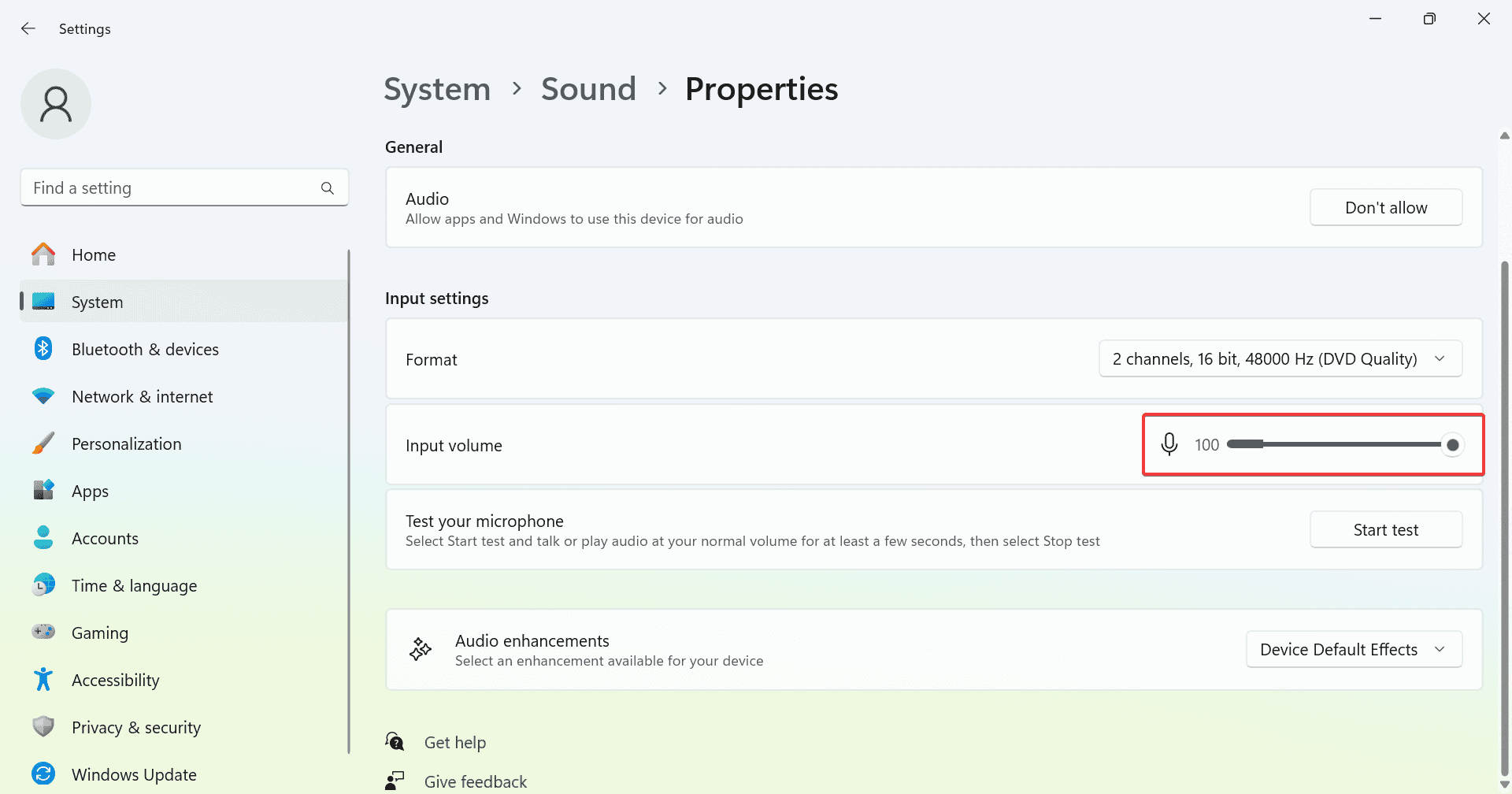 input volume