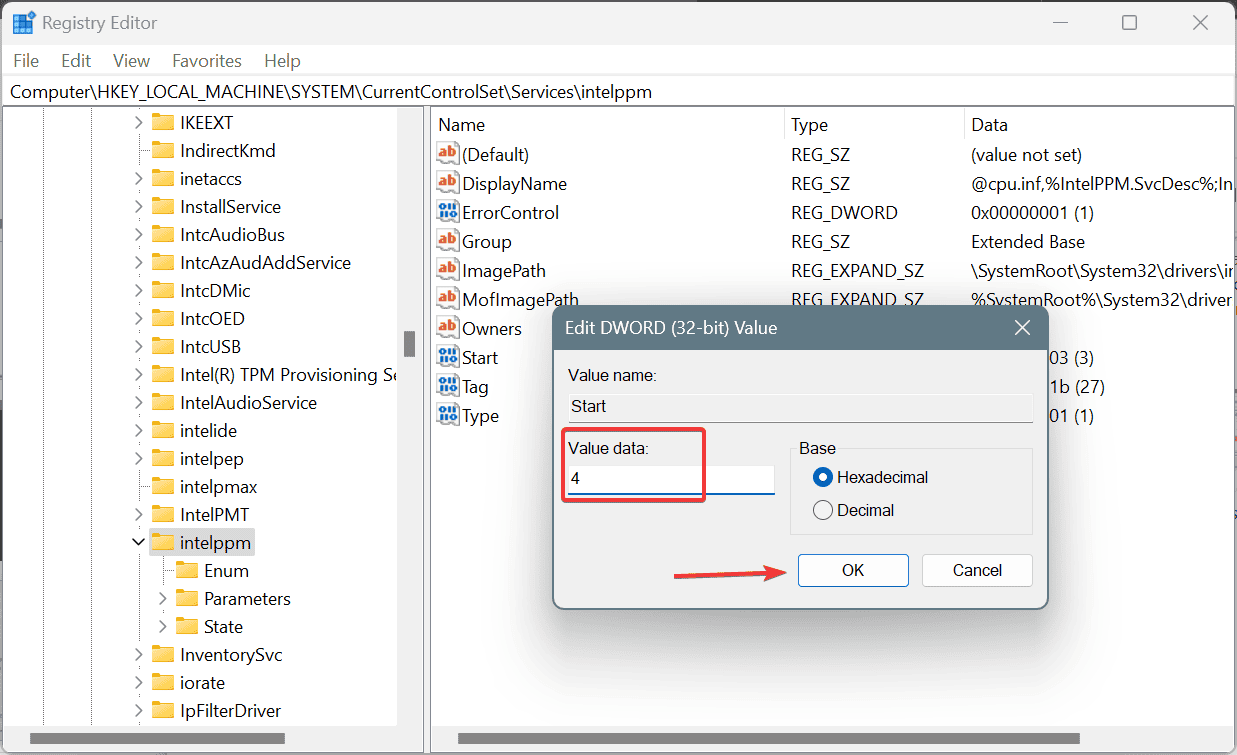 intelppm start DWORD