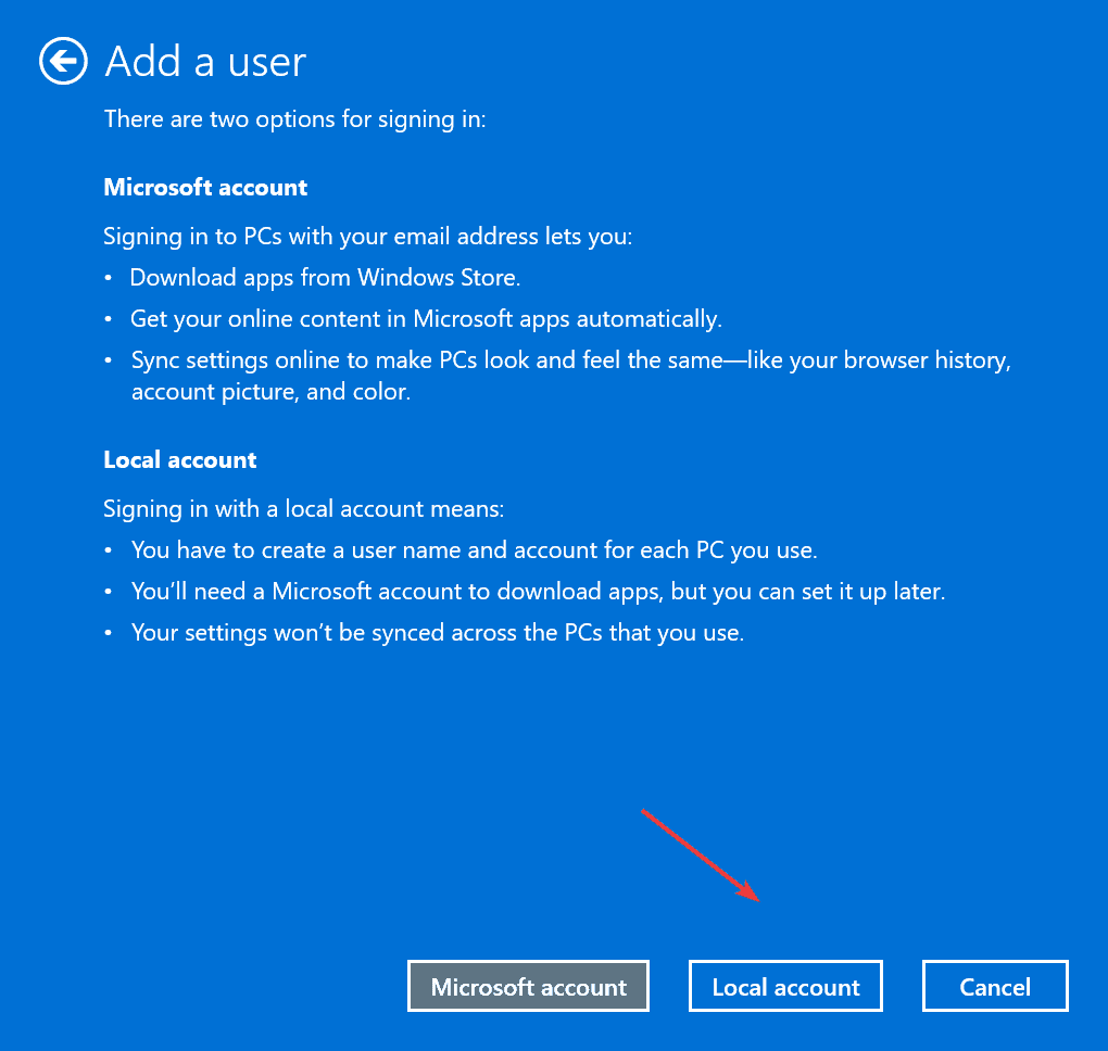 create local account to fix SHARED_RESOURCE_CONV_ERROR