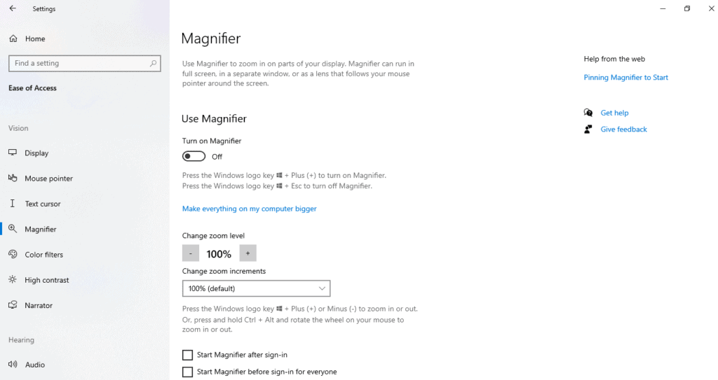 Magnifier setting