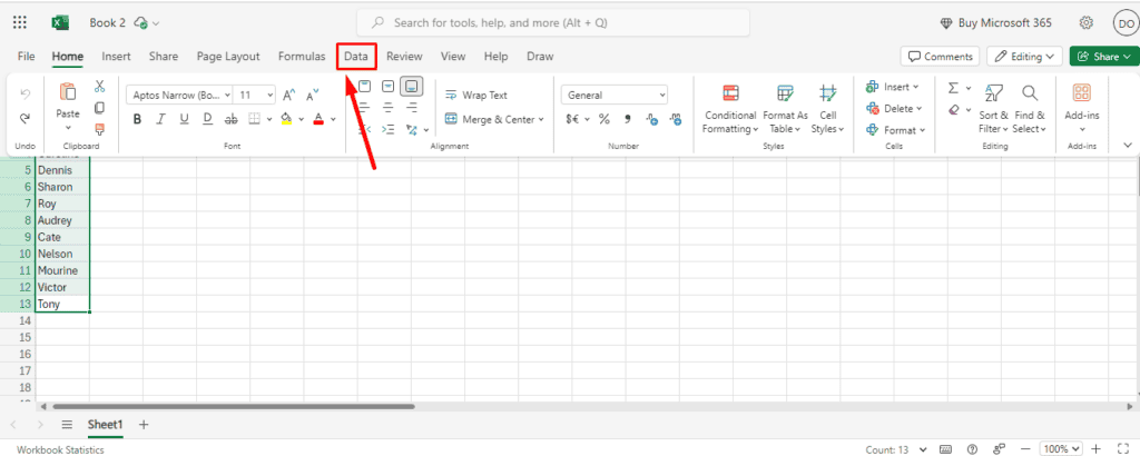 Excel data