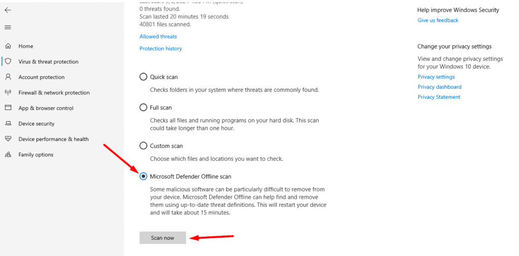 Microsoft Defender Offline scan