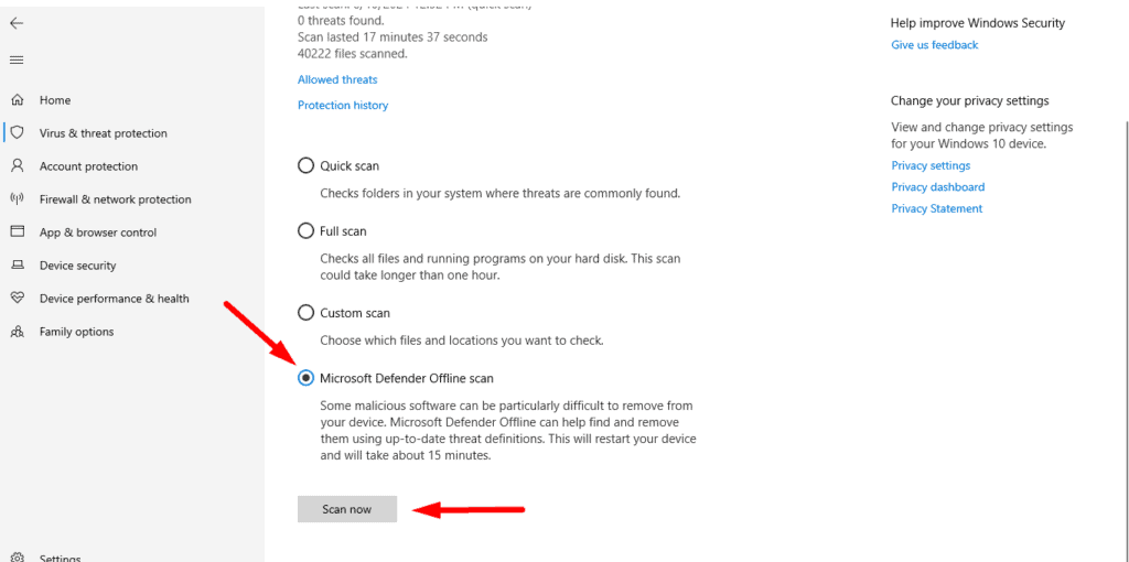 Microsoft Defender Offline scan