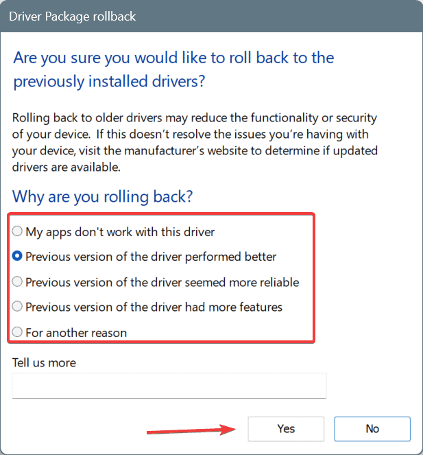 driver roll back confirmation