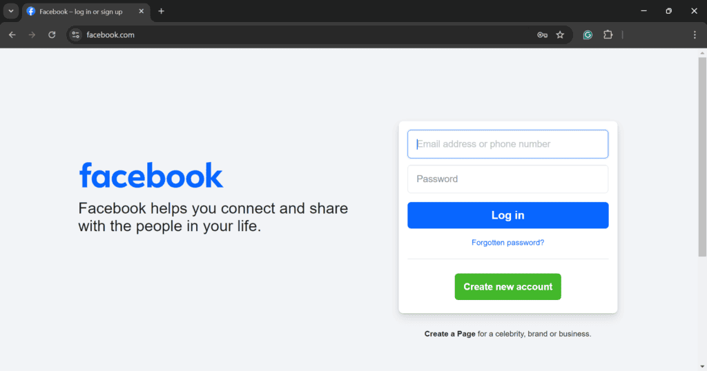 facebook on a browser