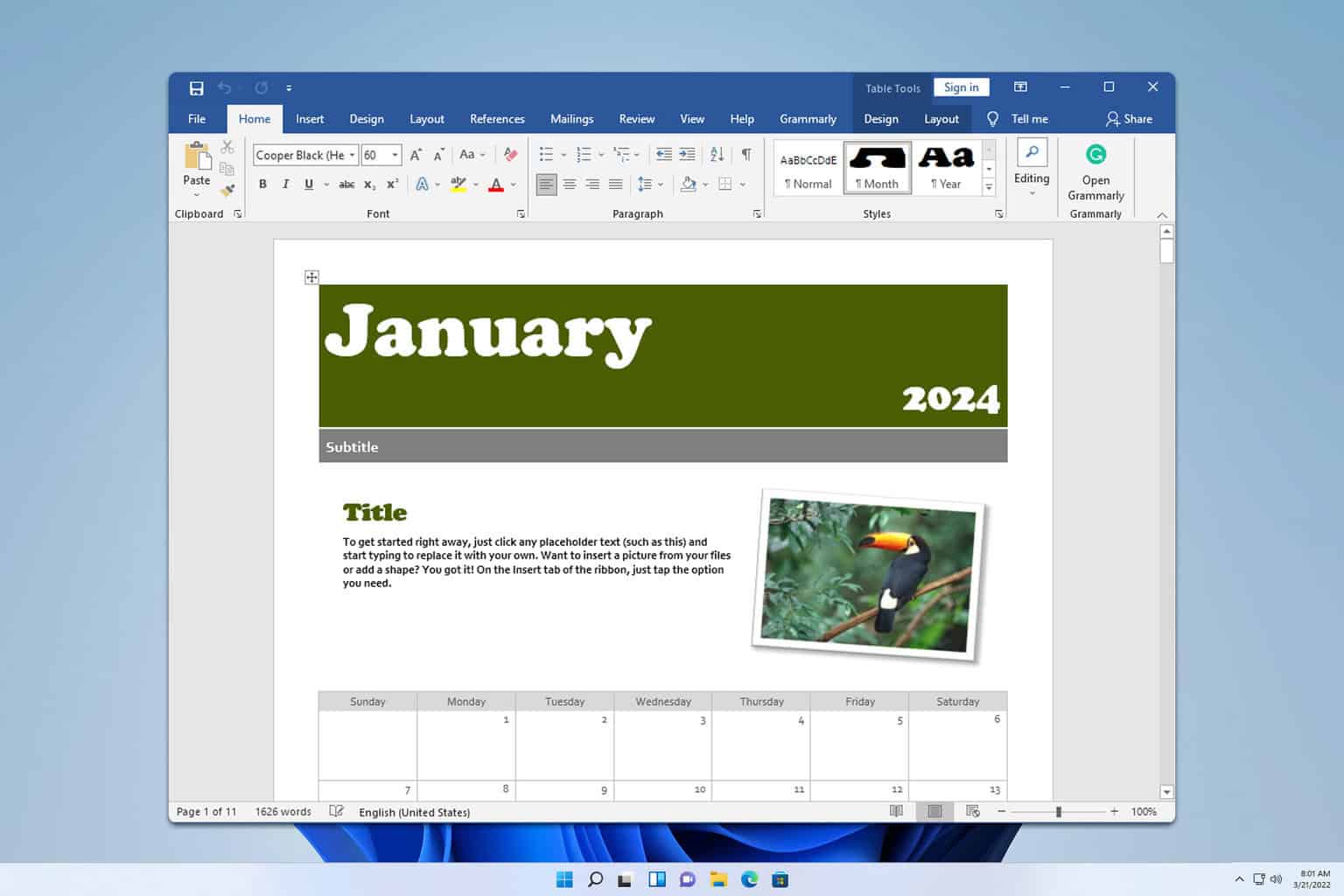 microsoft word calendar template 2024