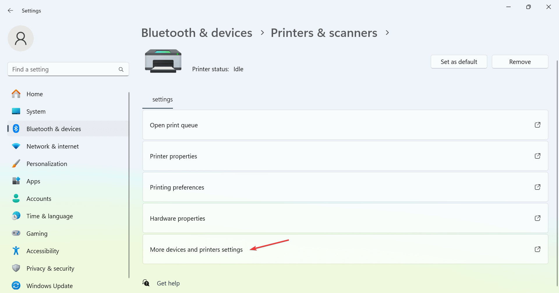 more devices and printers settings