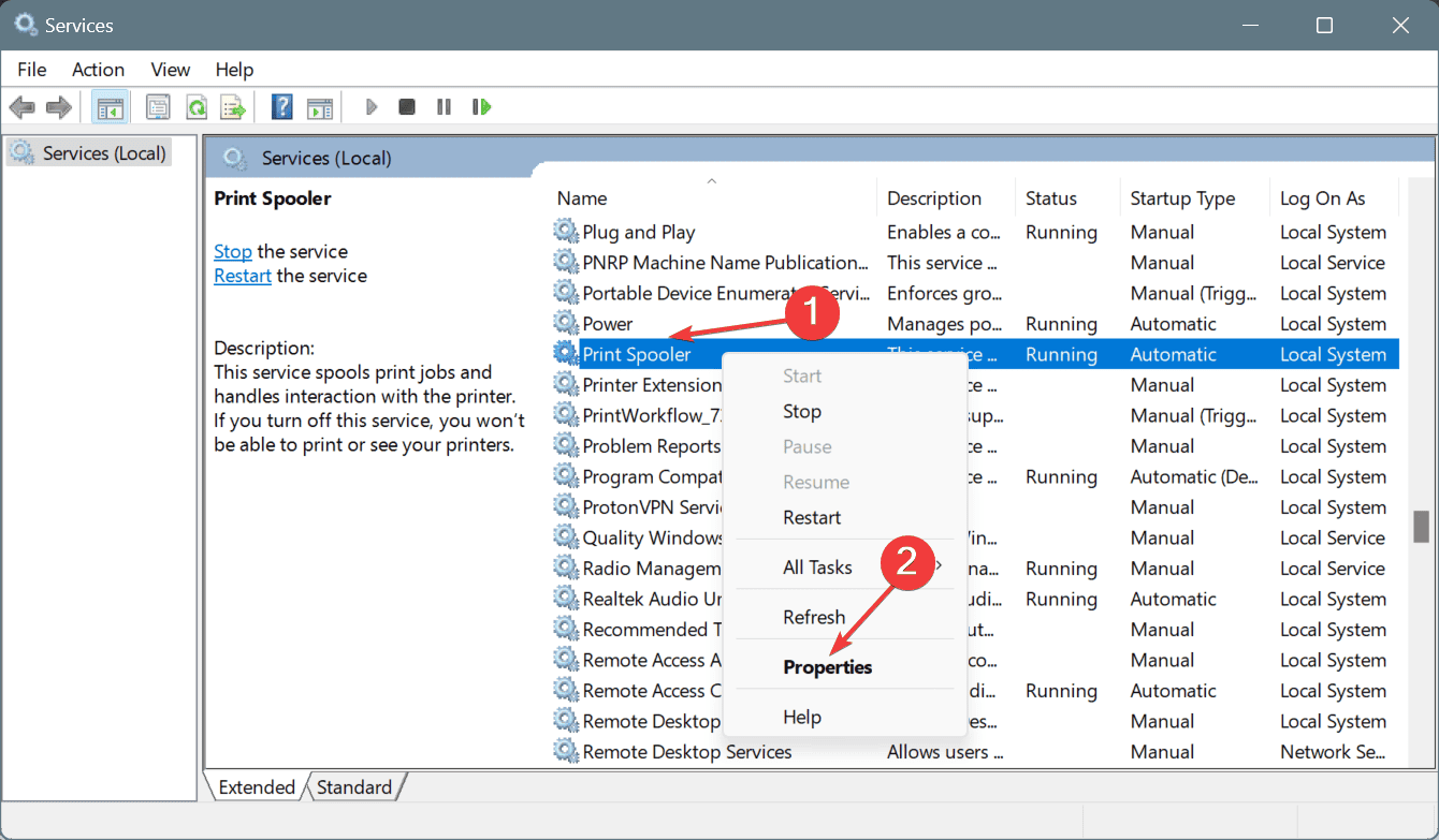 service properties