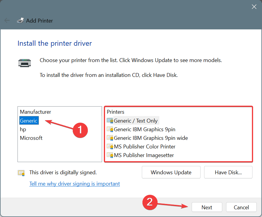 generic driver to fix ERROR_UNKNOWN_PRINTER_DRIVER