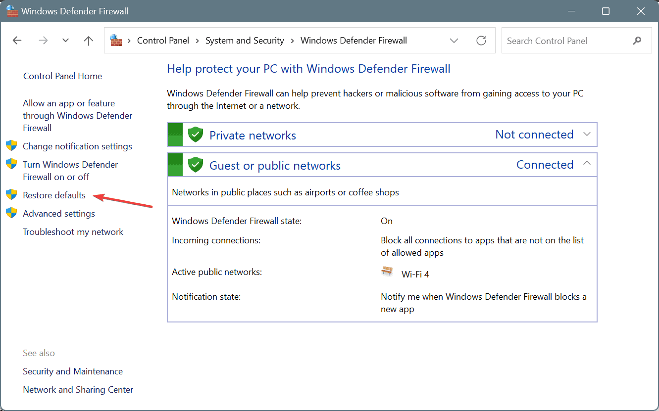 restore firewall defaults to fix ERROR_CANNOT_DETECT_DRIVER_FAILURE 