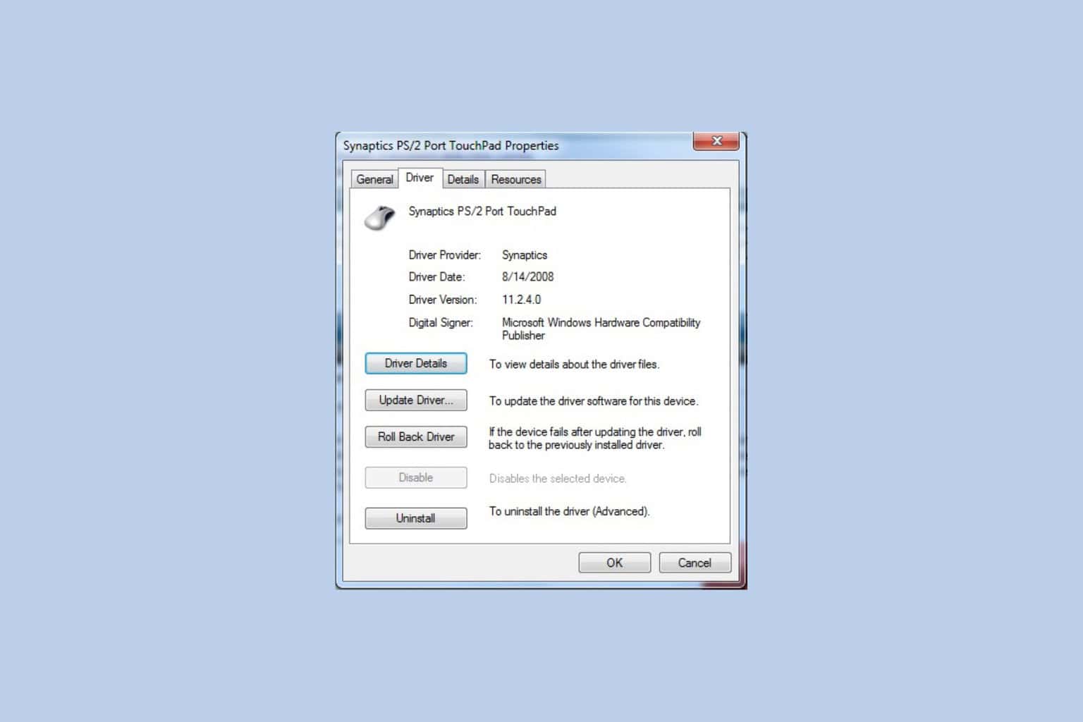 Download and install the synaptics touchpad driver windows 7