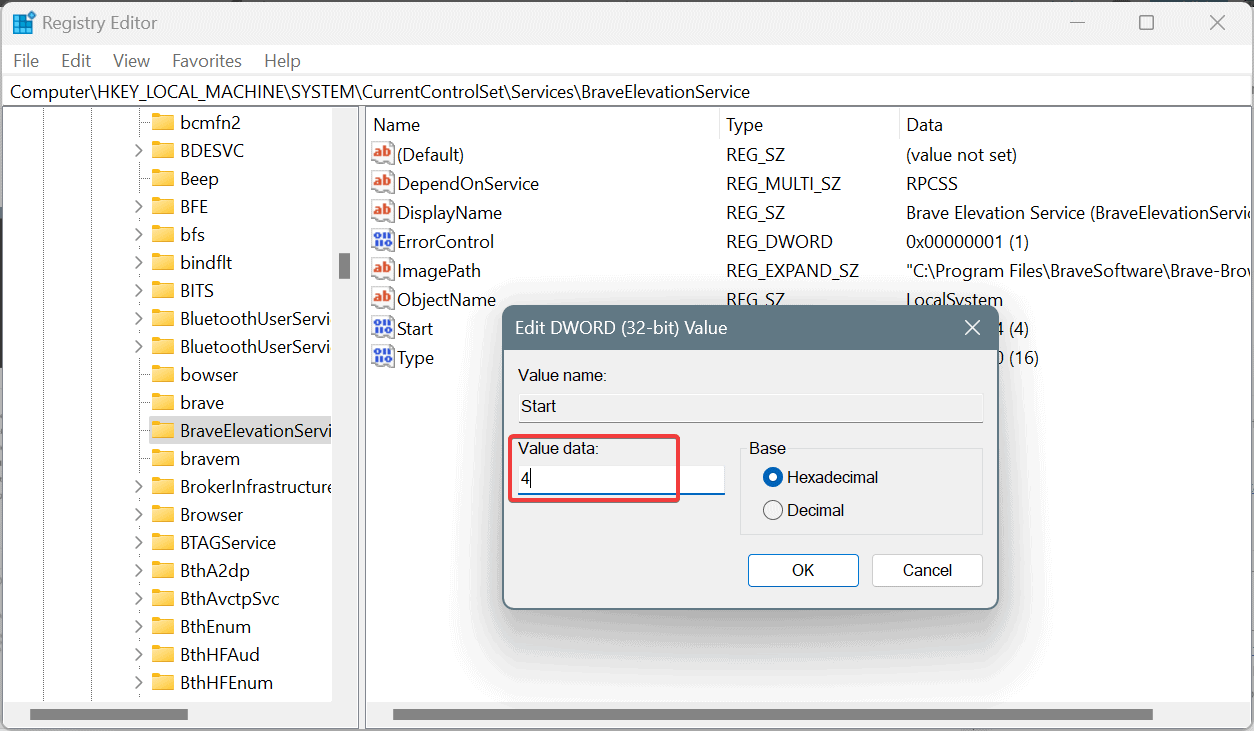 modify value data to fix ERROR_INVALID_PARAMETER