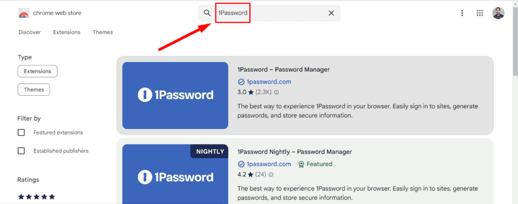 Type "1Password"