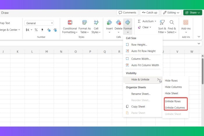 How to unhide all rows or columns in Excel