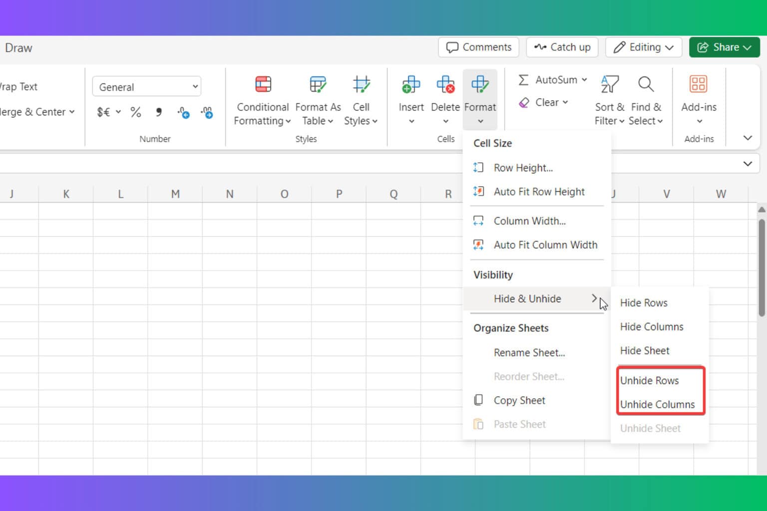 How to unhide all rows or columns in Excel