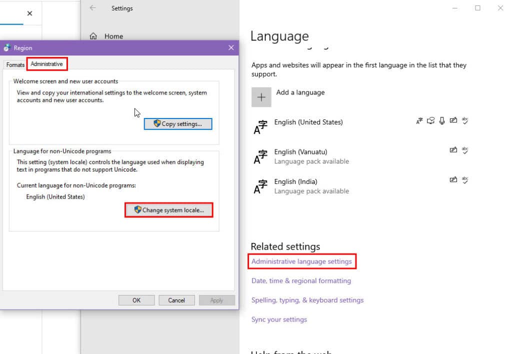 administrative lang settings