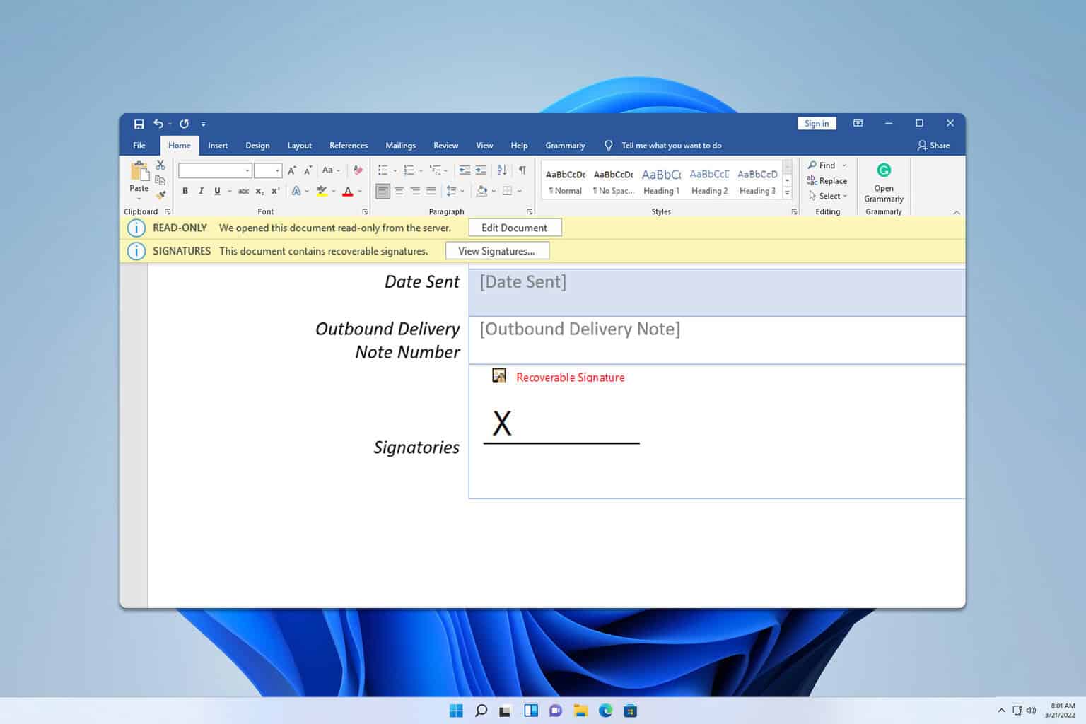 microsoft word recoverable signature