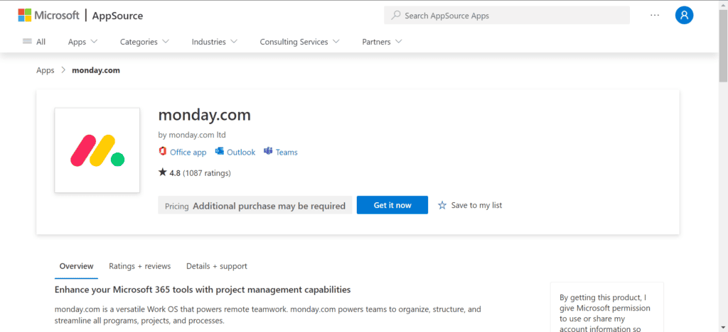 monday.com on microsoft appsource