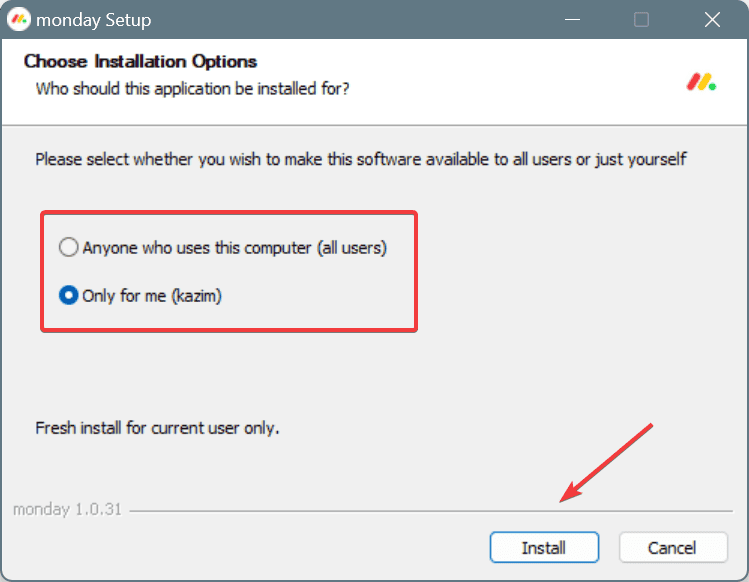 select installation settings