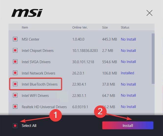 auto-install msi bluetooth driver