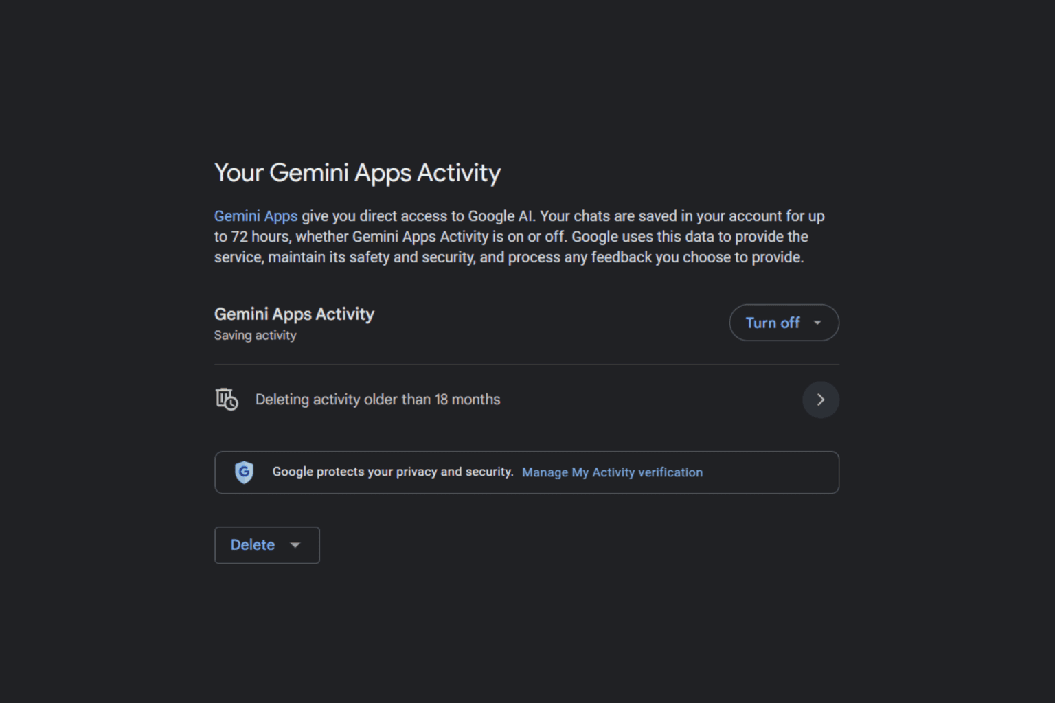 How to turn off Gemini apps activity