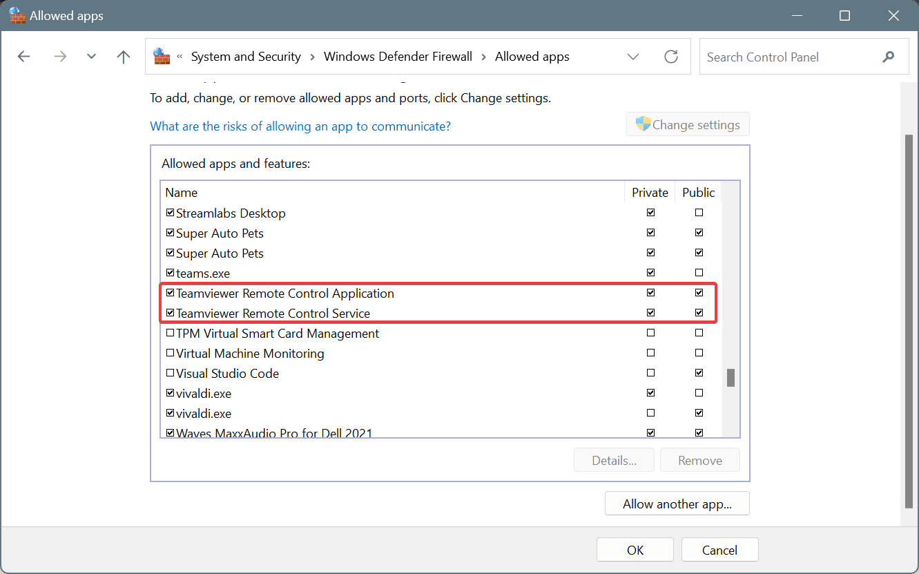 whitelist to fix teamviewer database error