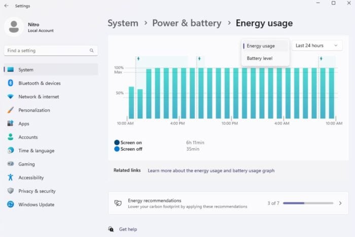 Windows 11 Energy usage