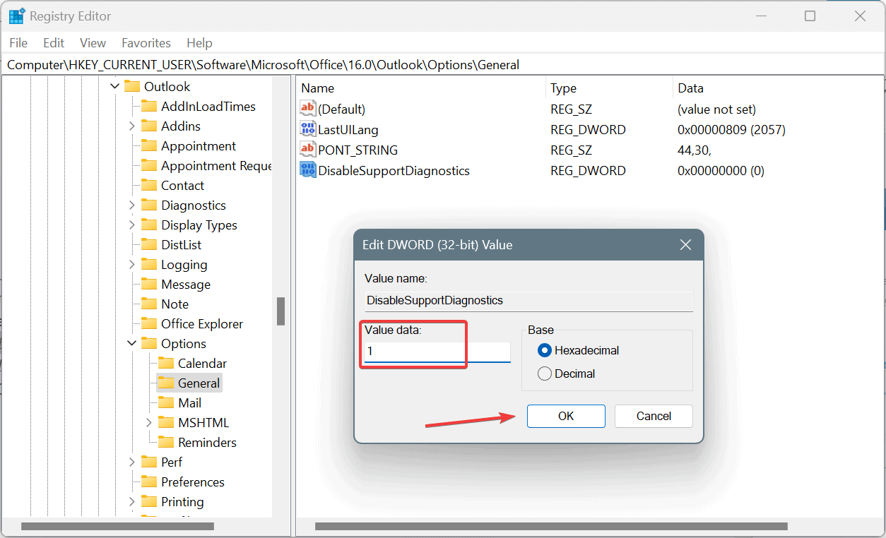 DisableSupportDiagnostics to fix Mso20win32client.dll