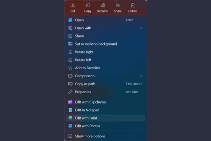 File Explorer context menu adds Edit with Paint