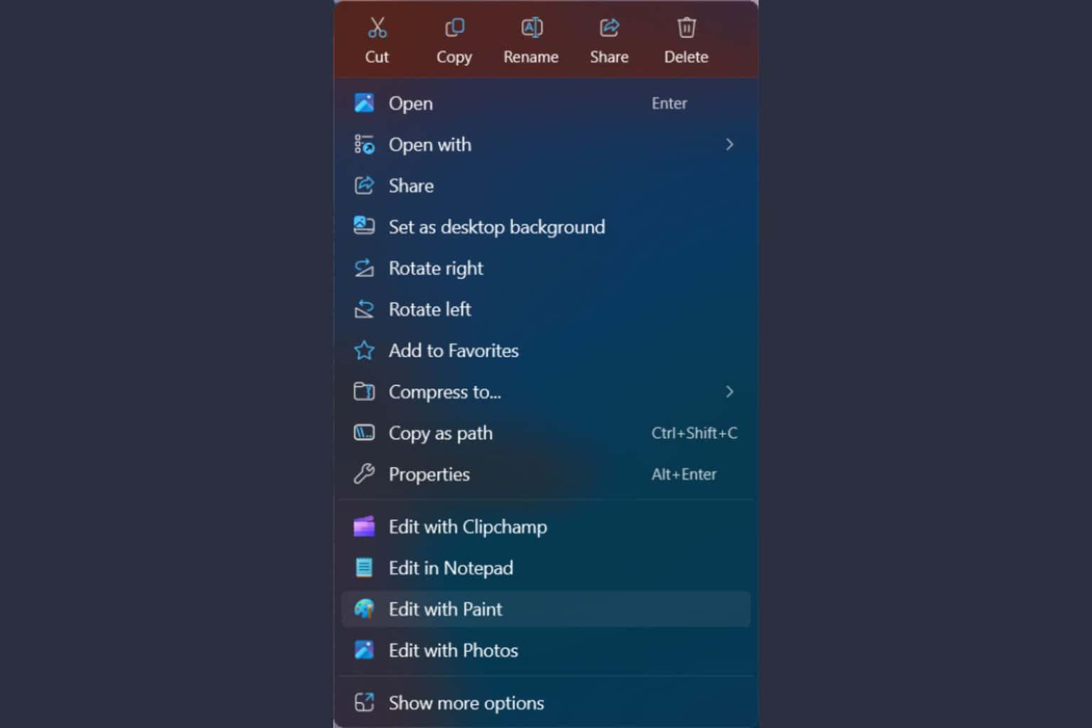 File Explorer context menu adds Edit with Paint