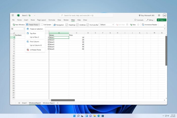 excel freeze panes not working