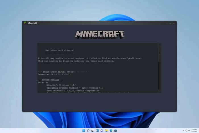 minecraft error bad video card drivers