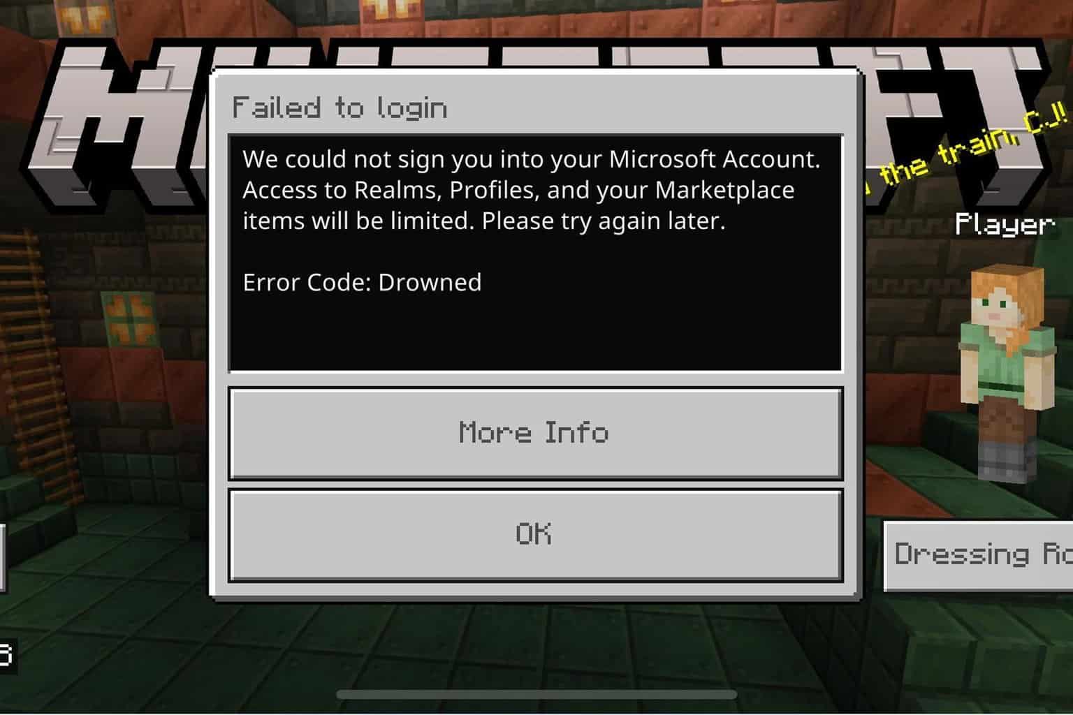 minecraft error code drowned switch