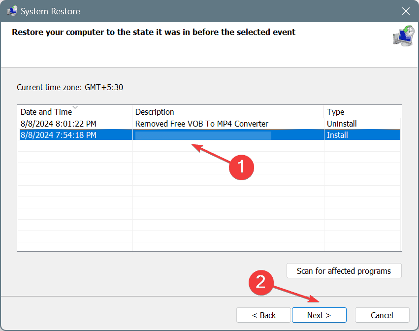 oldest restore point to fix ERROR_SIGNAL_REFUSED