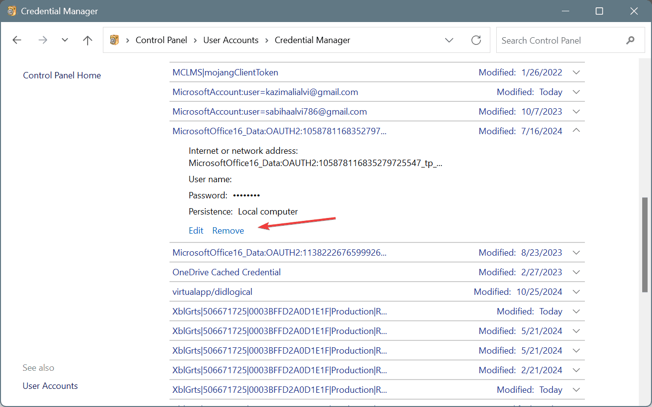 delete credentials to fix Mso20win32client.dll crash