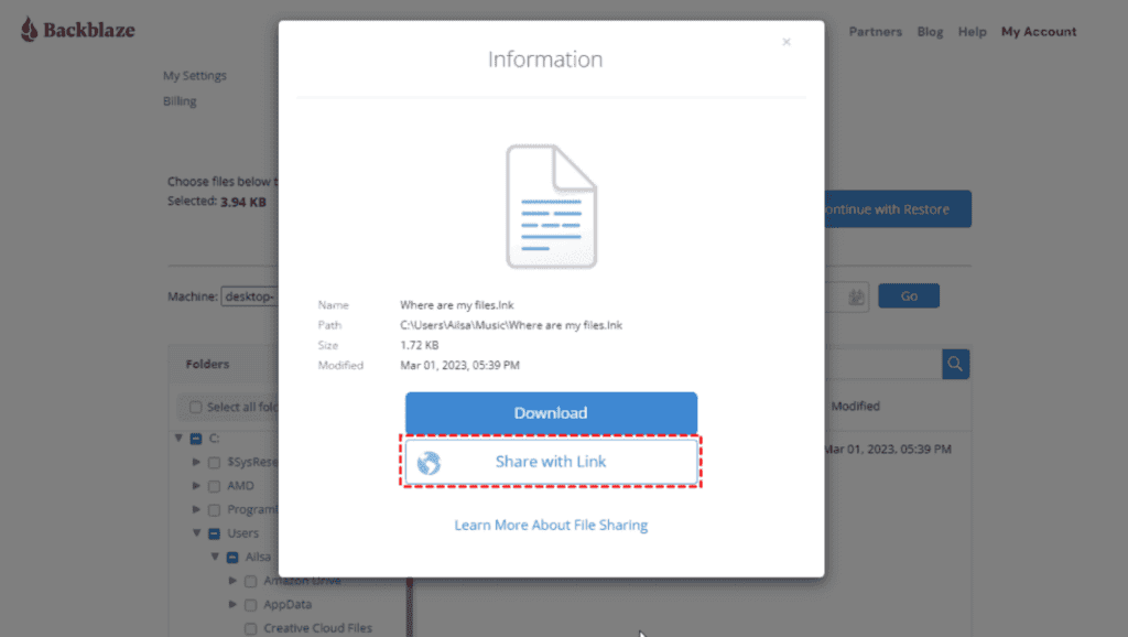 backblaze file sharing