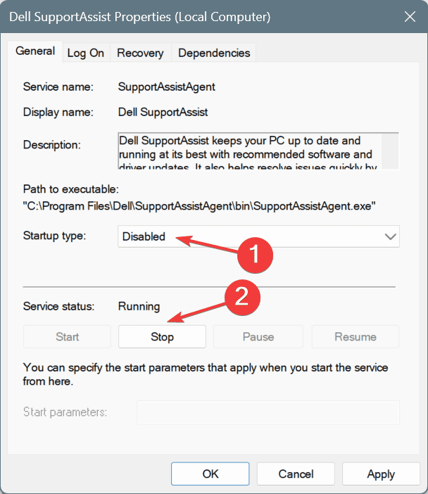 disable to fix dell supportassist keeps popping up