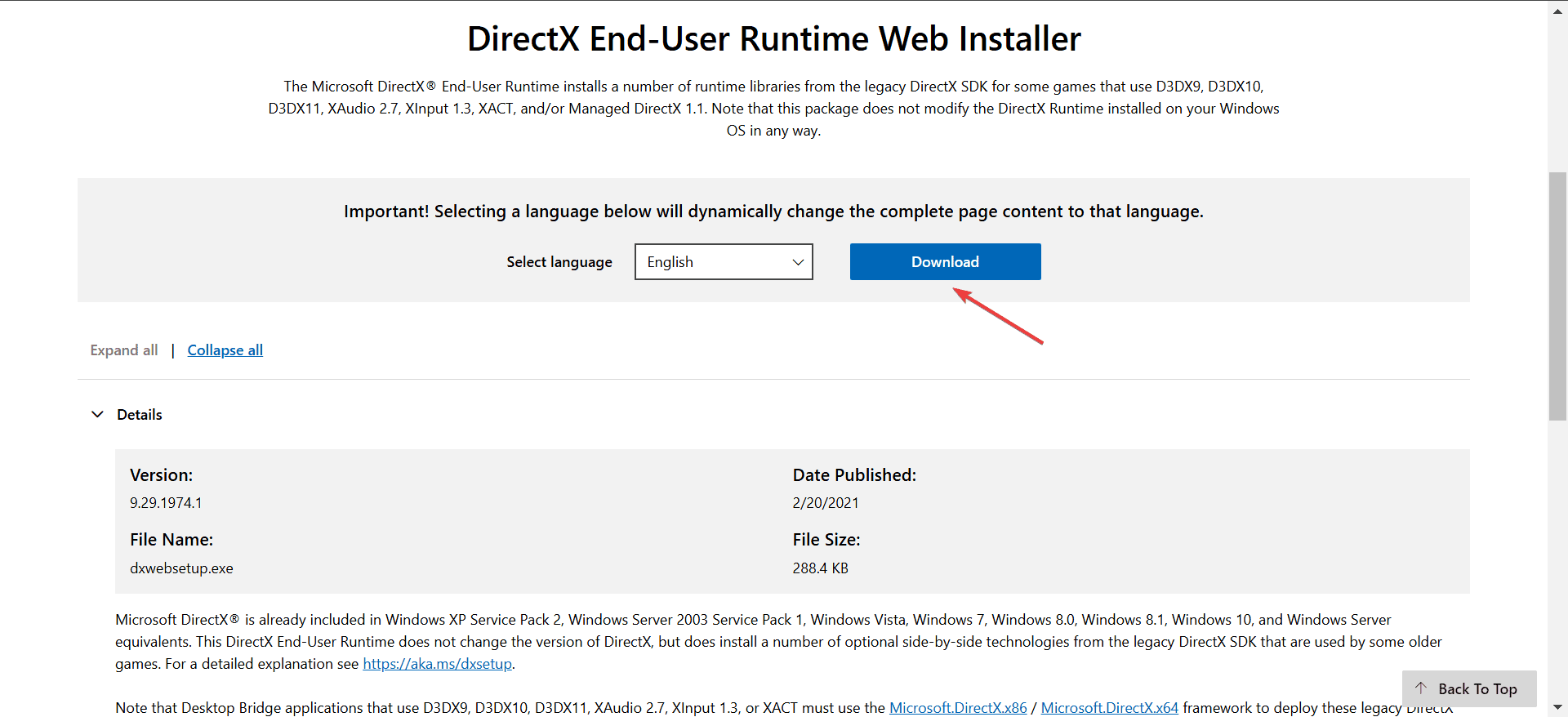 download DirectX End-User Runtime Web Installer