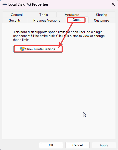 show quota settings