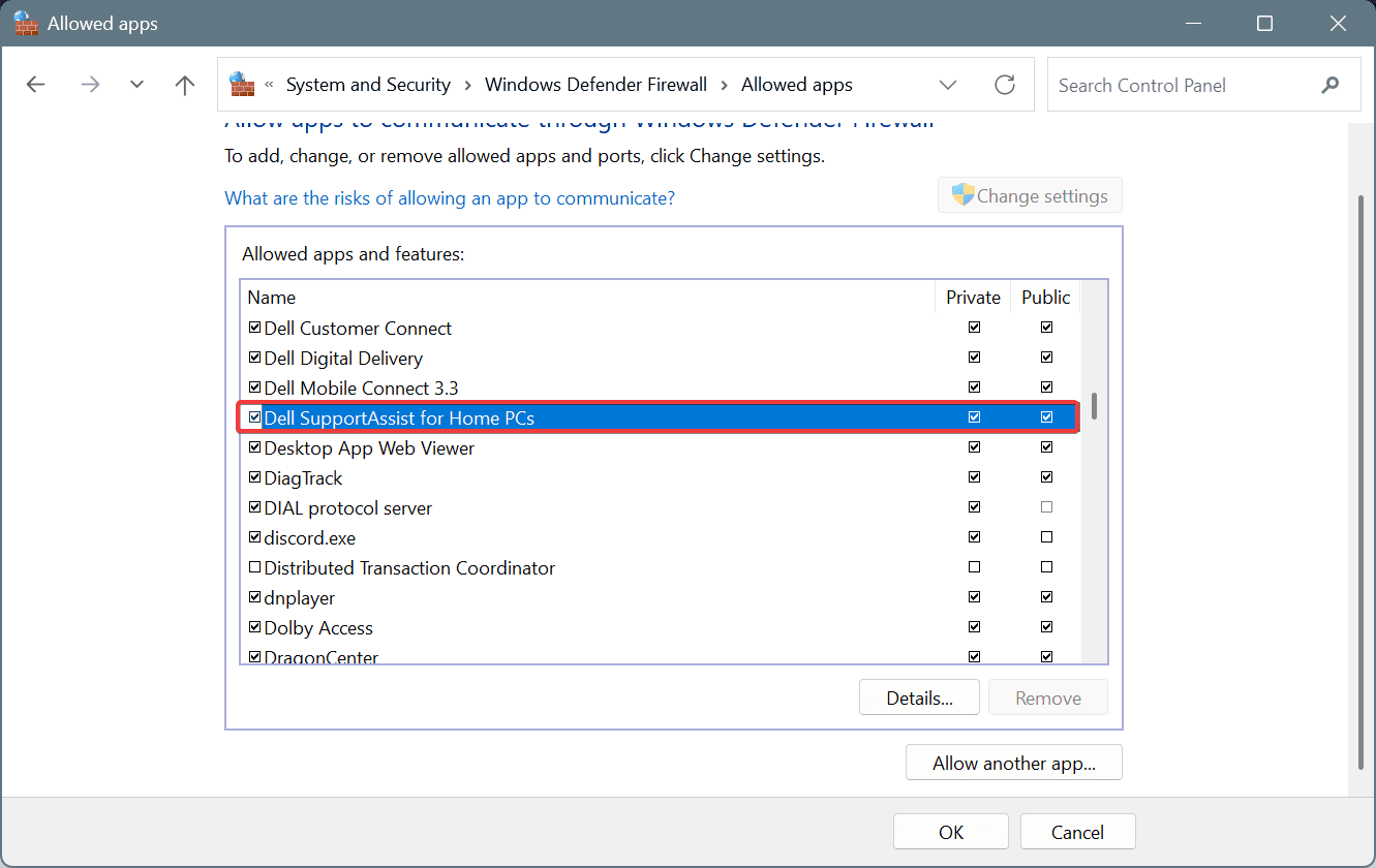 whitelist SupportAssist to fix dell supportassist get drivers and downloads unexpected error