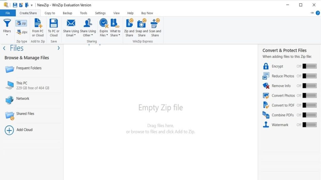 winzip user interface