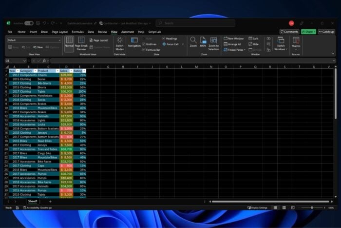 excel dark mode