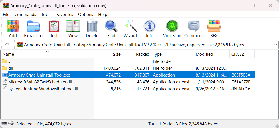 armoury crate uninstall tool exe file