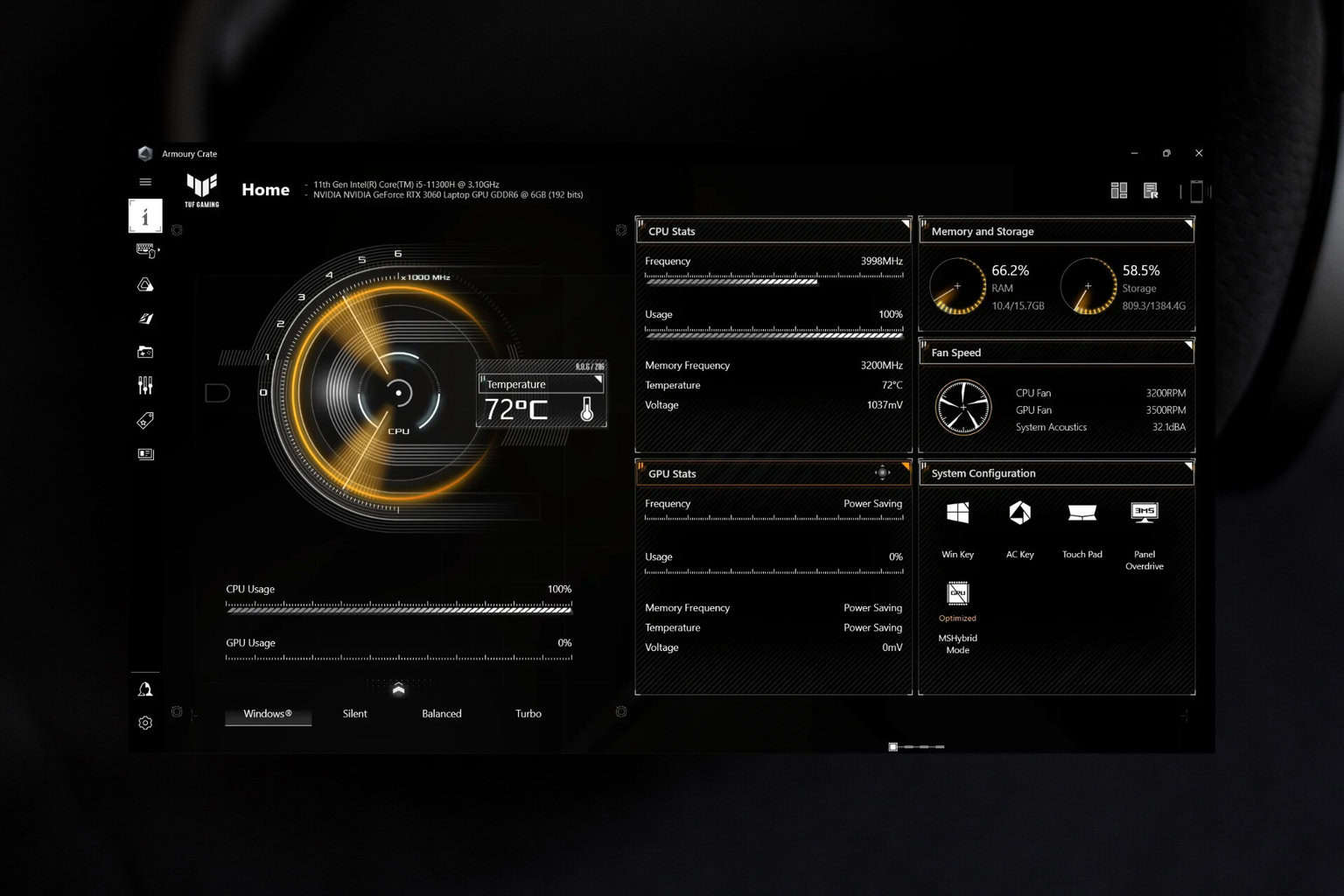 asus armoury crate turbo mode not available