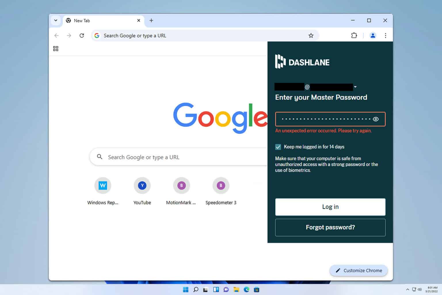 dashlane an unexpected error occurred. please try again