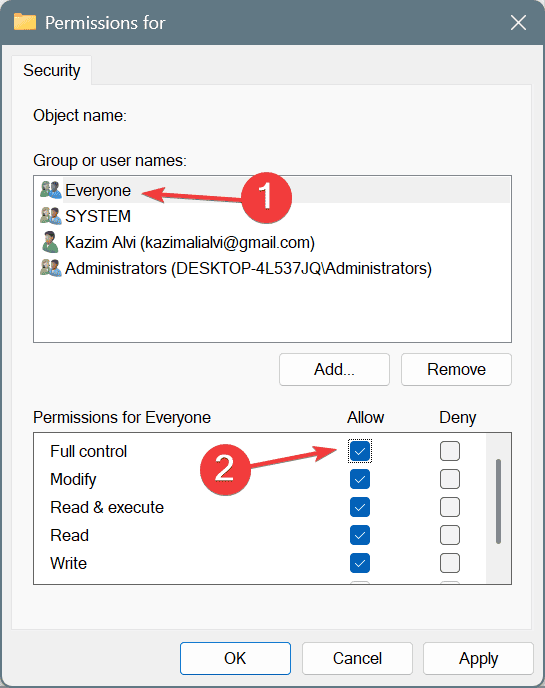 full control to fix ERROR_COULD_NOT_INTERPRET