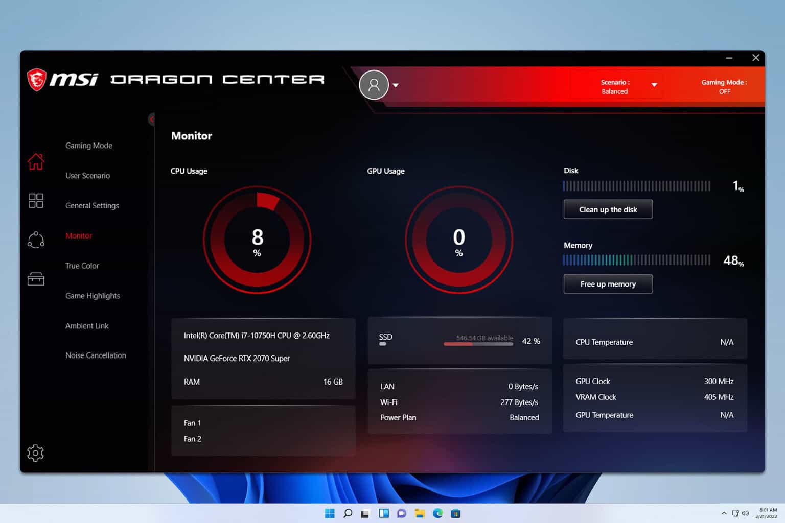 msi dragon center not showing gpu temp