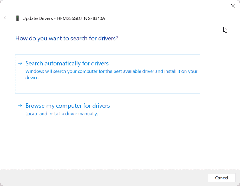 search automatically for disk drive