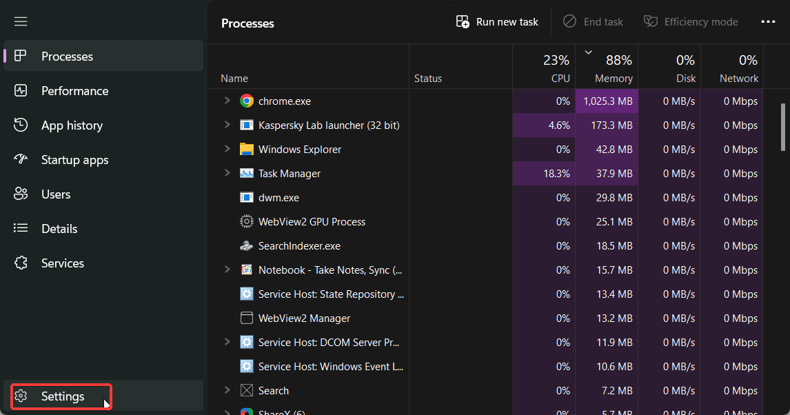 task manager settings